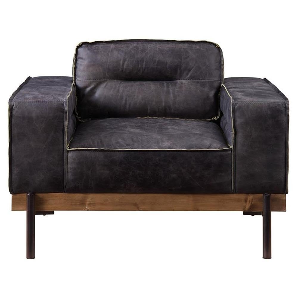 Acme Silchester Top Grain Leather Tufted Accent Chair in Antique Ebony