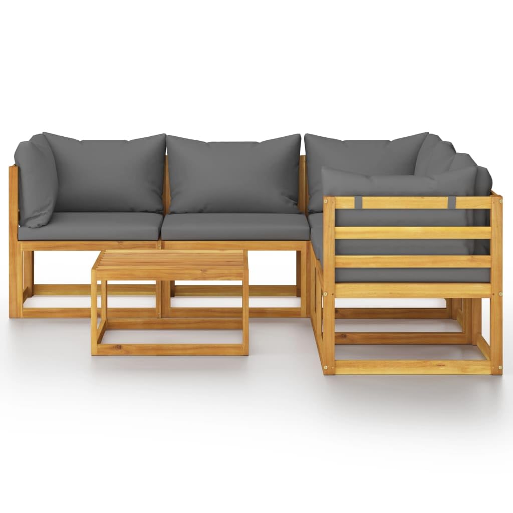 vidaXL Modern Patio Lounge Set – 6 Piece Garden Furniture with Table, Corner and Middle Sofas, Solid Acacia Wood, Cushioned for Comfort, Dark Gray