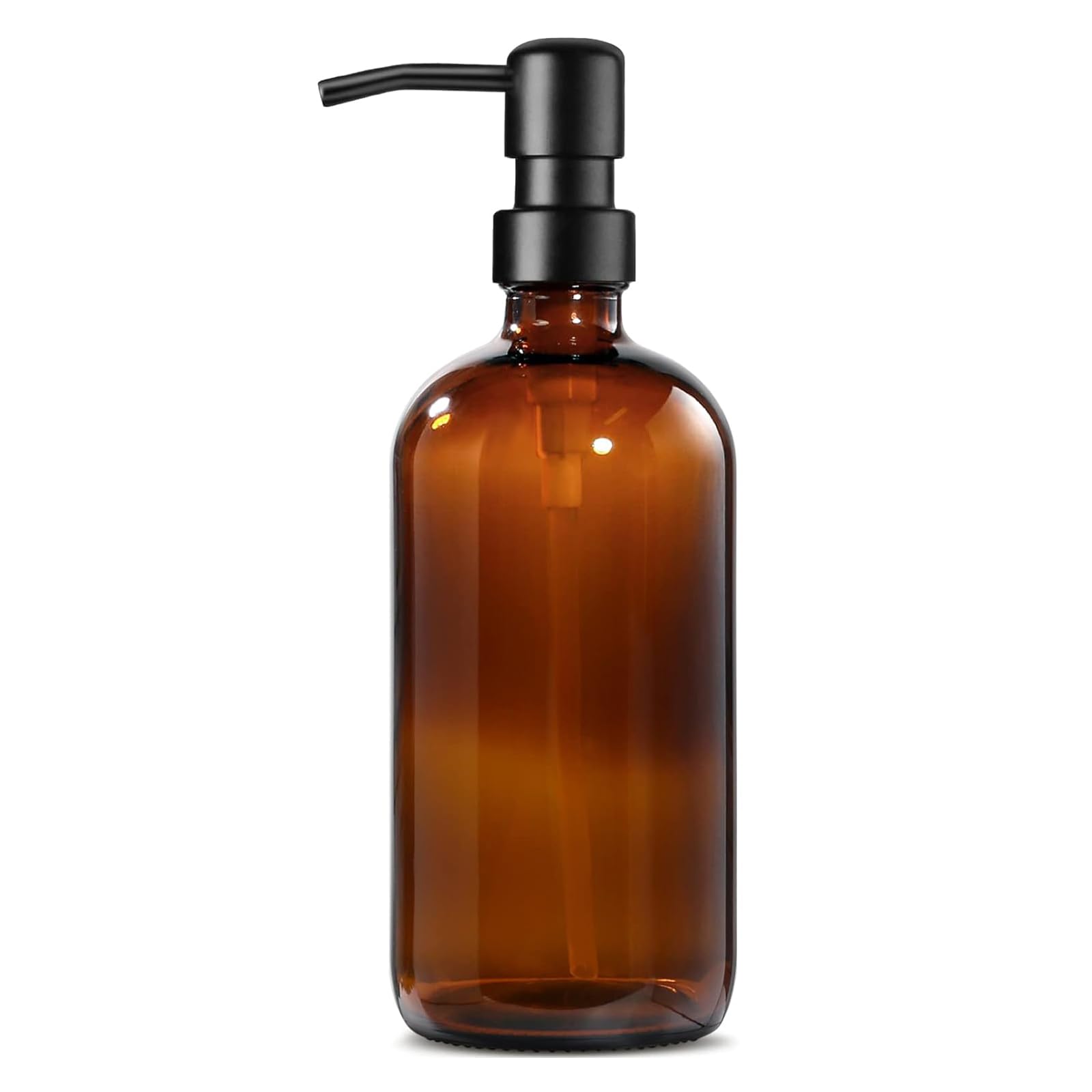 GMISUN Amber Glass Soap Dispenser, 1 Pack Dish Soap Dispenser for Kitchen with Rustproof Stainless Steel Pump, 16 Oz Bathroom Ha
