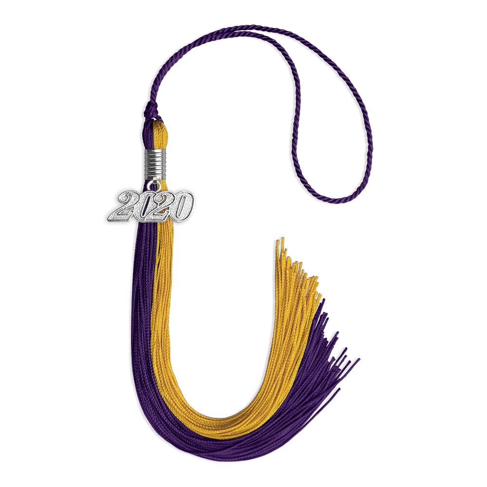 Endea Graduation Double Color Tassel with Silver Date Drop (Purple/Bright Gold, 2020)