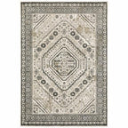 HomeRoots 508983 8 x 10 ft. Ivory Gray Black & Ivory Oriental Power Loom Stain Resistant Rectangle Area Rug