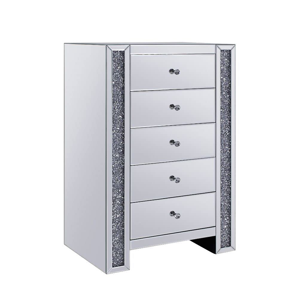 Acme Noralie 5-Drawer Console Table in Mirrored and Faux Diamonds