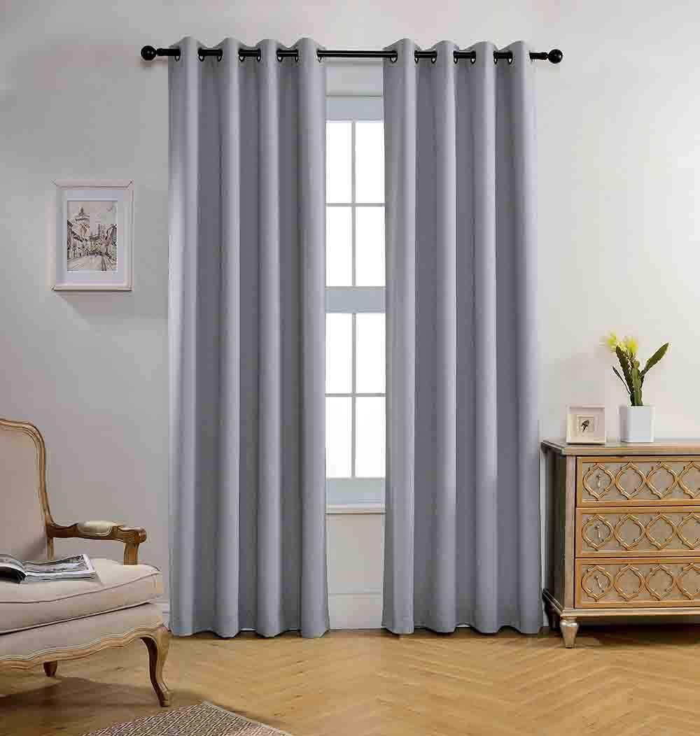 Miuco Room Darkening Textured Grommet Thermal Insulated Blackout Curtains For Doors Set Of 2 52X95 Inch Long Silver