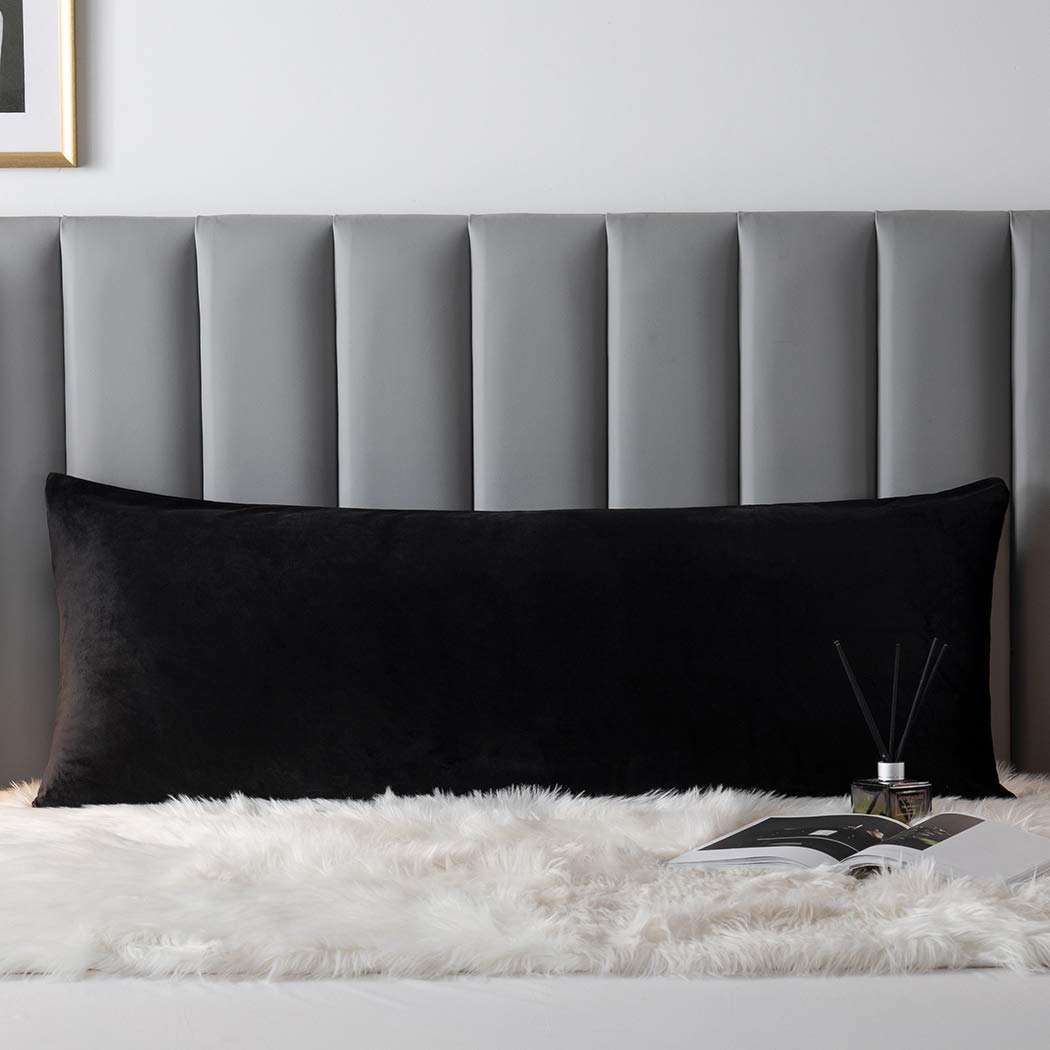 Uwkcy Velvet Body Pillow Cover/Case Pillowcase With Zipper, Soft And Cozy, Zippered Flannel Body Pillow Case (20 X 48 Inch, Blac