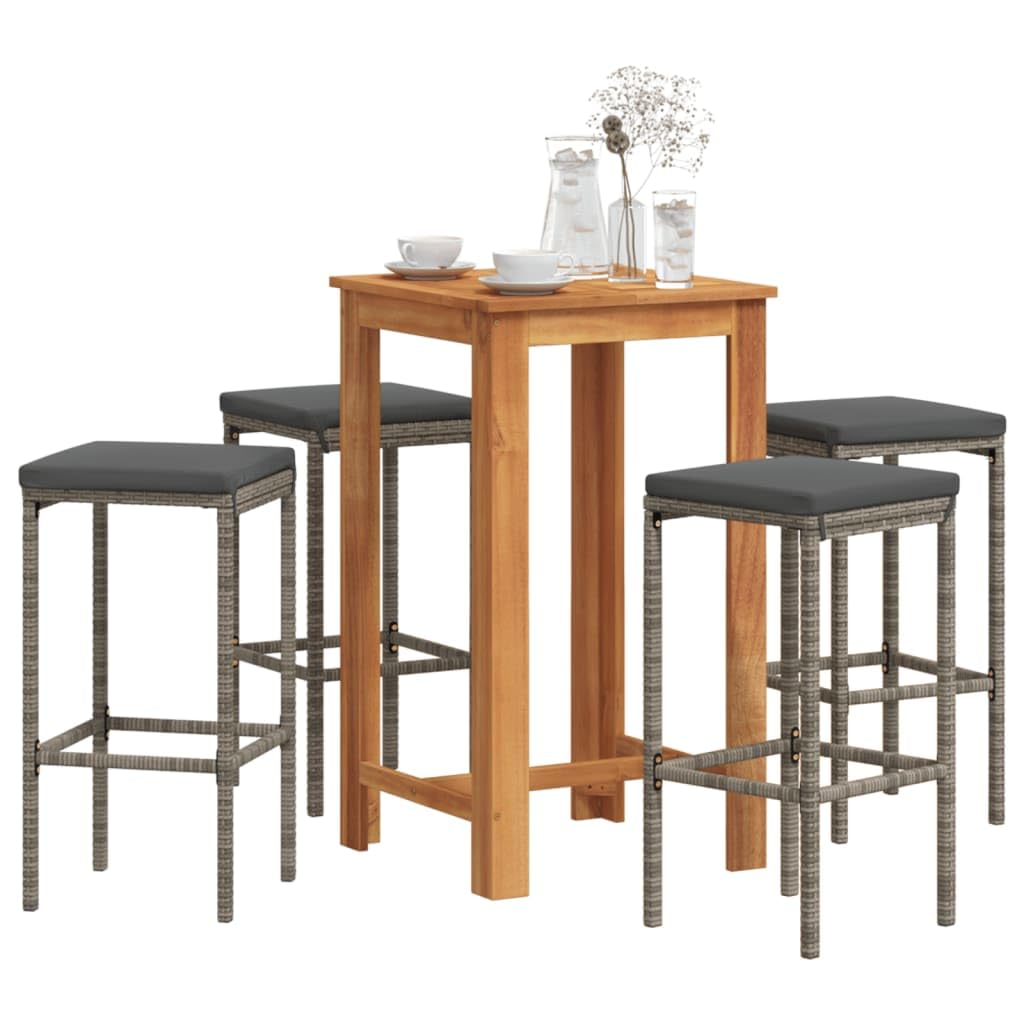 vidaXL Acacia & Poly Rattan 5Pc Patio Bar Set