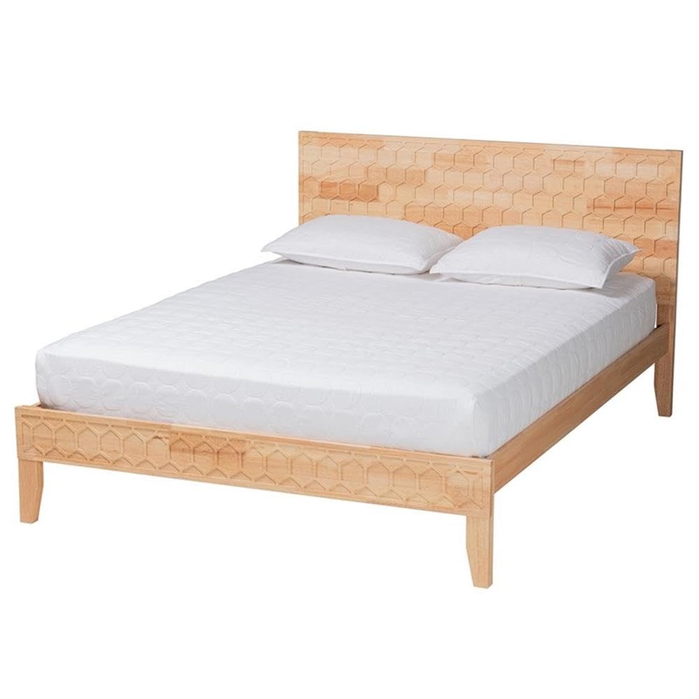 Baxton Studio Hosea Japandi Carved Honeycomb Natural King Size Platform Bed