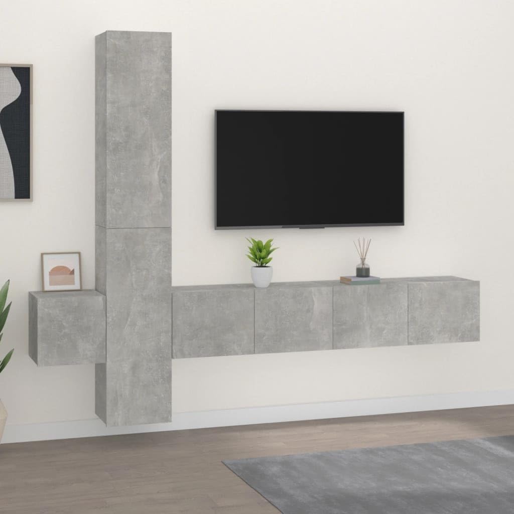Vidaxl Tv Stand Set 5 Piece, Wall Mounted Entertainment Center, Tv Stand Console With Storage, Modern Style, Concrete Gray Engineered Wood