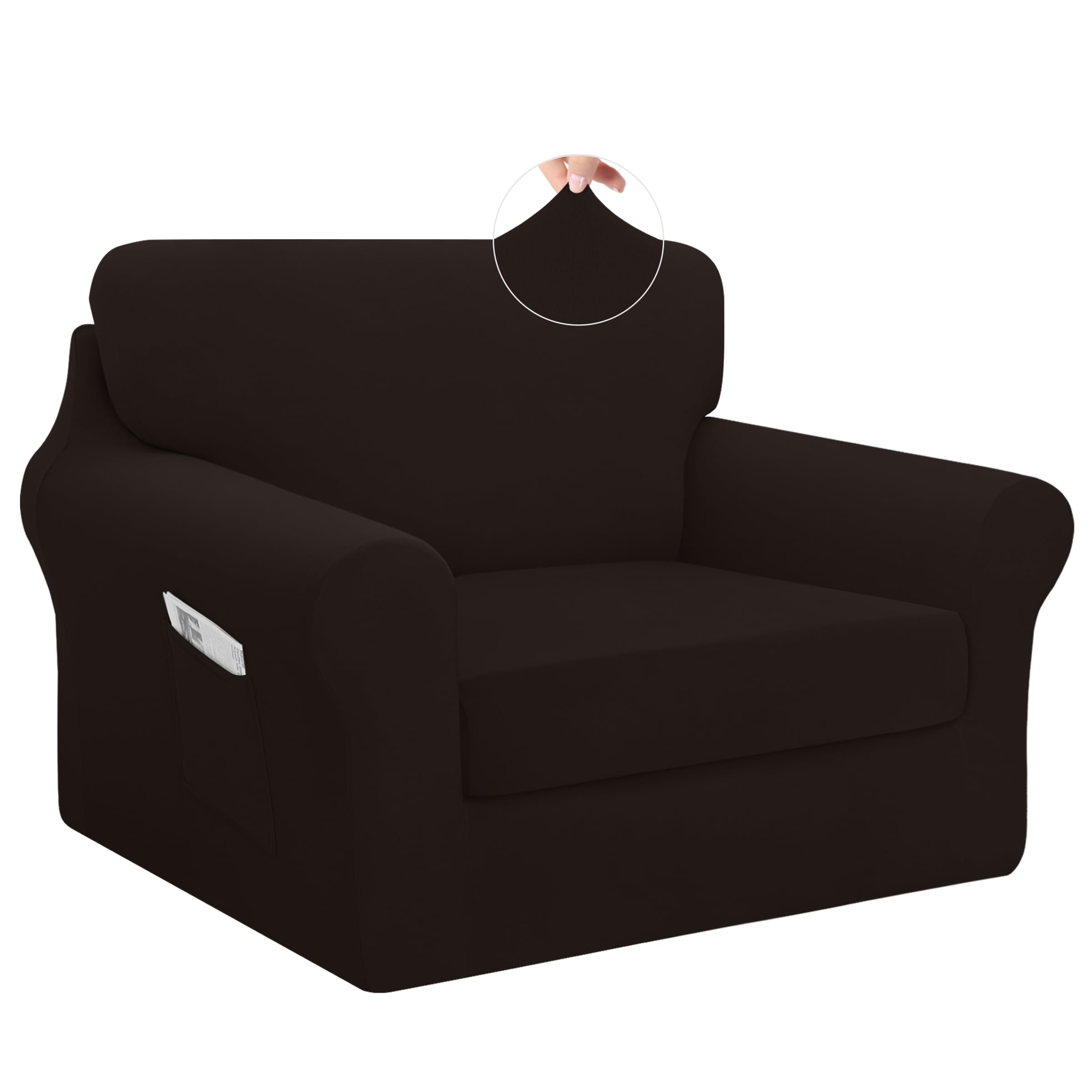 Easy-Going 3 Pieces Stretch Chair Cover Washable Chair Slipcover Set for 1 Backrest and Seat Cushion Couch Anti-Slip Sofa Couch 