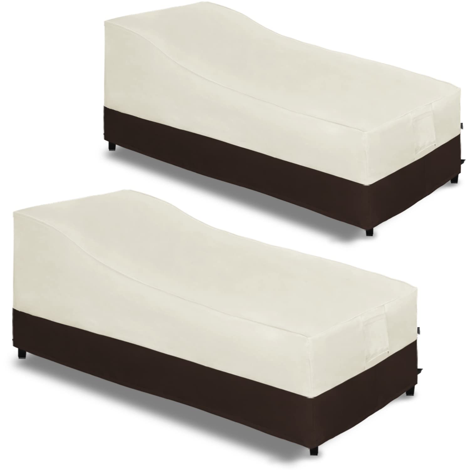 Easy-Going Waterproof Outdoor Chaise Lounge Cover, Heavy Duty Patio Lounge Chair Cover, Windproof Outdoor Furniture Cover With Air Vent 2 Pack-84Wx34Dx32H Inch, Beige/Dark Brown