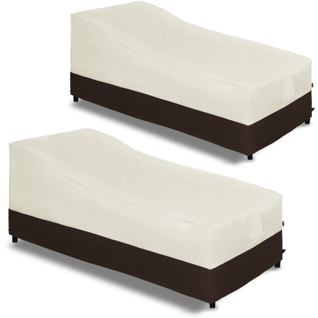 Easy-Going Waterproof Outdoor Chaise Lounge Cover, Heavy Duty Patio Lounge Chair Cover, Windproof Outdoor Furniture Cover With Air Vent 2 Pack-84Wx34Dx32H Inch, Beige/Dark Brown