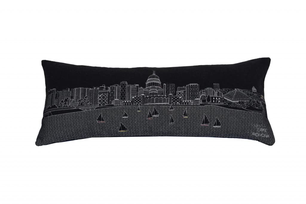 HomeRoots Grey 35' Black Madison Nighttime Skyline Lumbar Decorative Pillow