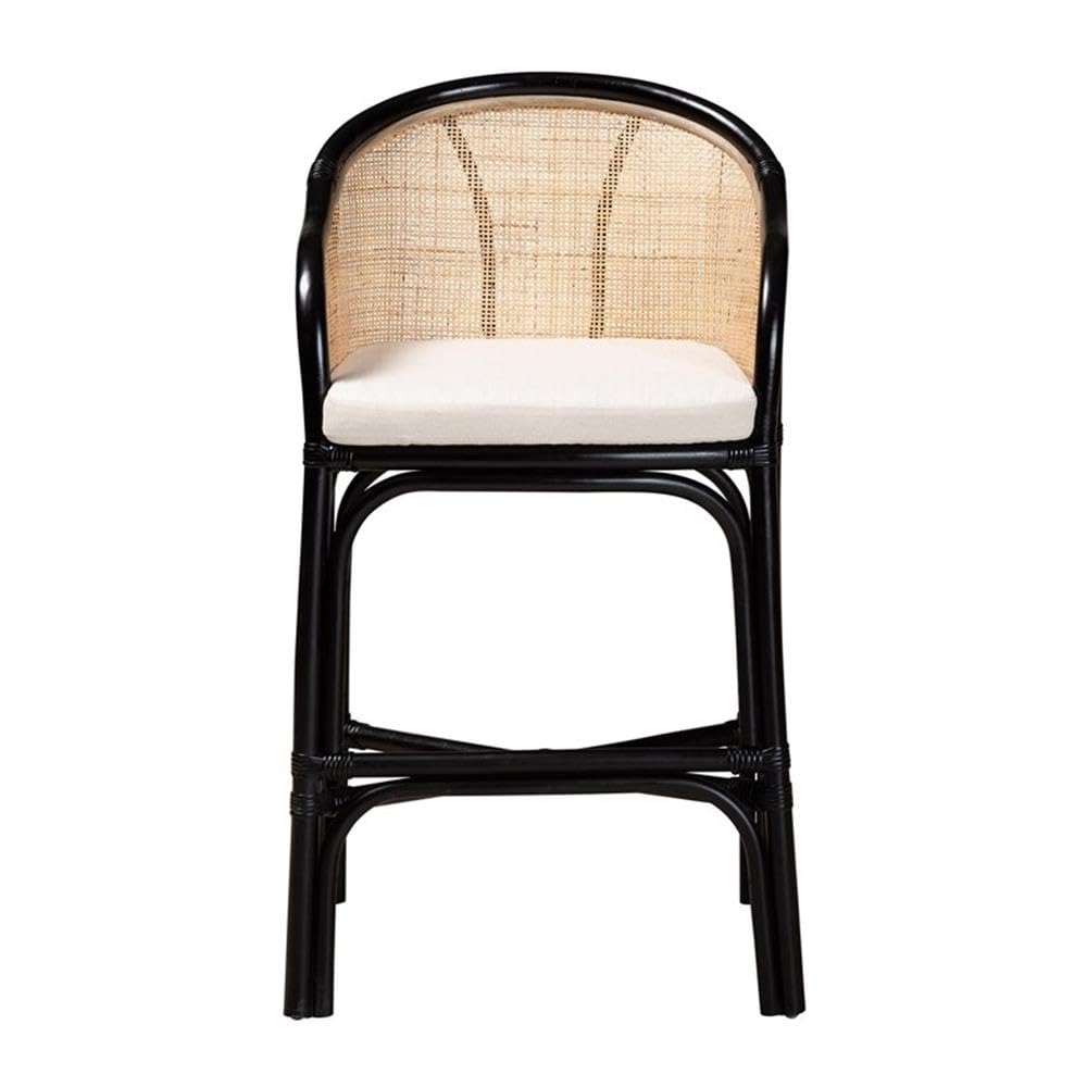 bali & pari Miranda Bohemian Natural Rattan Counter Stool, Black/Natural/Off-White (235-13347-HiT)