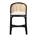 bali & pari Miranda Bohemian Natural Rattan Counter Stool, Black/Natural/Off-White (235-13347-HiT)