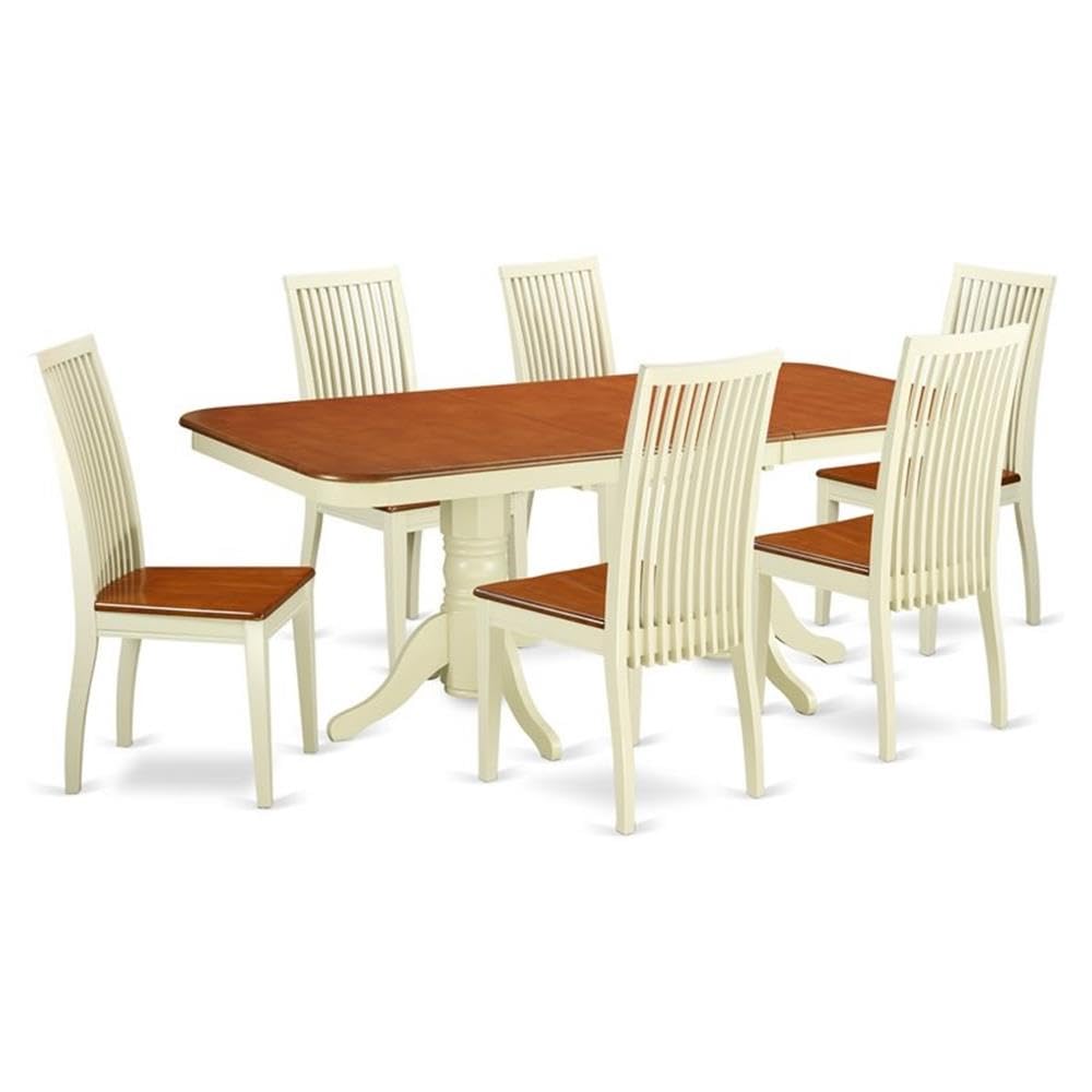 East West Furniture Naip5-Bmk-W 5 Piece Kitchen Table Set For 4 Includes A Rectangle Dining Room Table With Butterfly Leaf And 4 Solid Wood Seat Chairs, 40X78 Inch, Buttermilk & Cherry