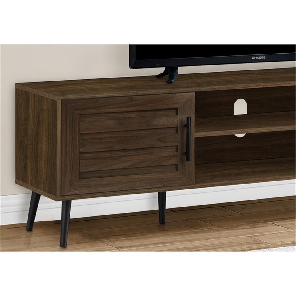 Monarch Specialties I 2717 Tv Stand, 72 Inch, Console, Media Entertainment Center, Storage Cabinet, Living Room, Bedroom, Brown Laminate, Black Wood Legs, Transitional