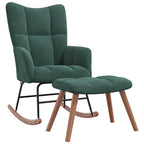 vidaXL Velvet Rocking Chair Set with Stool, Dark Green- Modern Design Lounge Seating Furniture with Steel Frame & Wooden Rails
