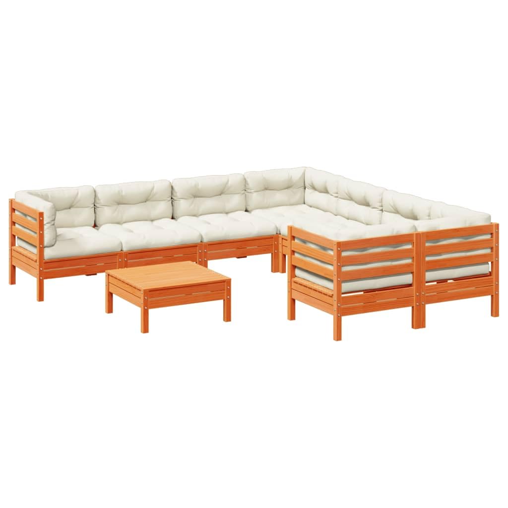 vidaXL Garden Sofa Set 9 Pieces with Cushions Brown Solid Wax Pine