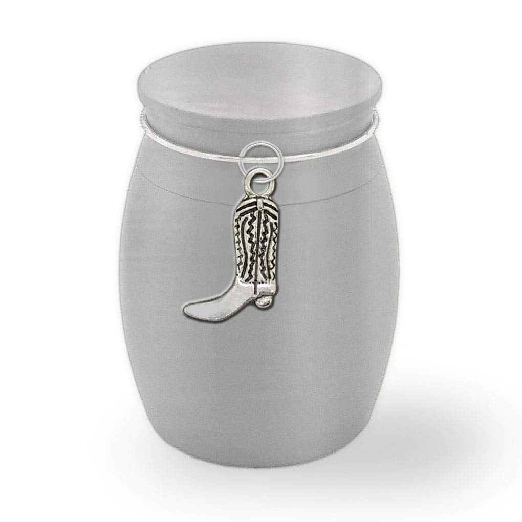 Small Mini Cowboy Boot Keepsake Memorial Cremains Holder Container Jar Vial Brushed Stainless Steel Cremation Funeral Urn Rodeo 