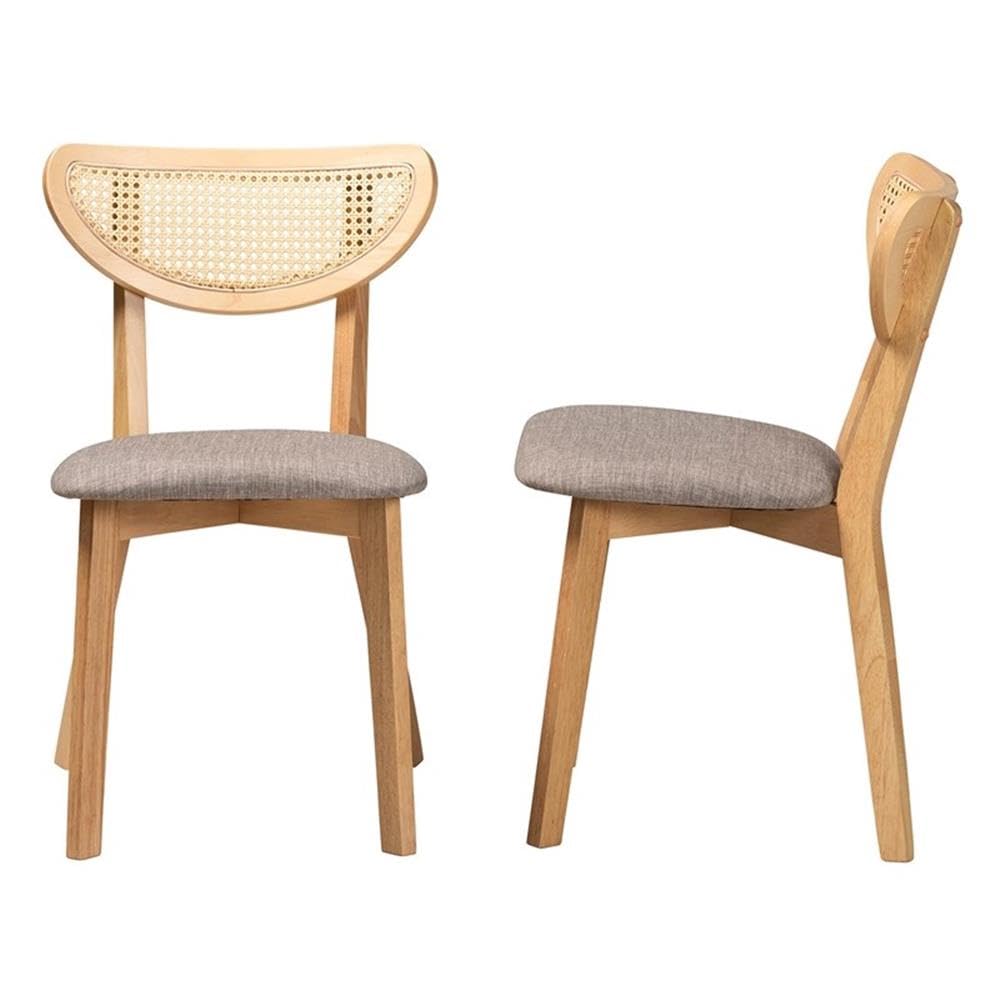 Baxton Studio Dannell Mid-Century Modern Grey Fabric and Natural Oak Finished Wood 2-Piece Dining Chair Set