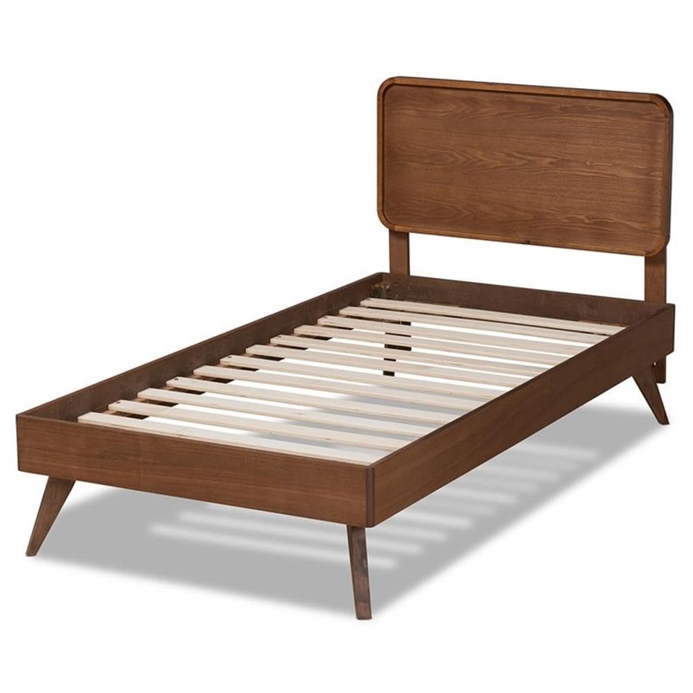 Baxton Studio Leola Mid-Century Modern Transitional Walnut Brown Finished Wood Twin Size Platform Bed