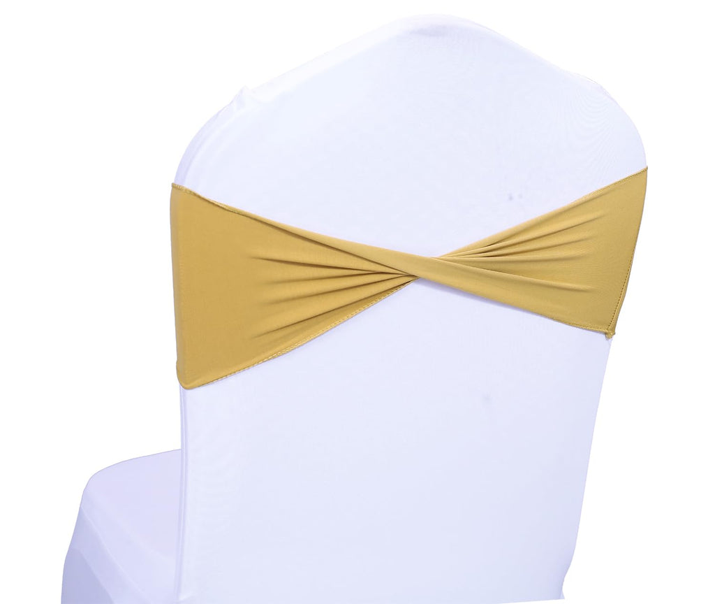 Mds Pack Of 50 Spandex Chair Sashes Bow Sash Elastic Chair Bands Ties Without Buckle For Wedding And Events Decoration Spandex Slider Sashes Bow - Gold
