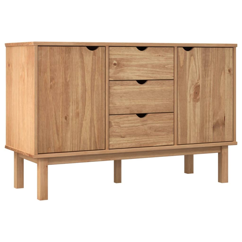 vidaXL Solid Pine Wood OTTA Sideboard, Scandinavian Design, Brown, Storage Unit with 3 Drawers and 2 Compartments, 44.7&quot;x16.9&quot;x28.7&quot;, Product Weight 66.14 Pounds