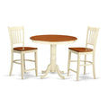 East West Furniture JAGR3-WHI-W 3 Piece Kitchen Counter Height Dining Table Set Contains a Round Pub Table with Pedestal and 2 Dining Room Chairs, 36x36 Inch, Buttermilk & Cherry