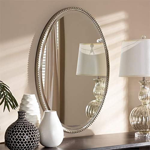 Baxton Studio Graca Modern and Contemporary Antique Silver Finished Oval Accent Wall Mirror
