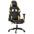 vidaXL Adjustable Gaming Chair with Footrest - Black and Gold Faux Leather Upholstery - with Rolling Castors and 360-degree Swivel - Sturdy Metal, Plywood Construction and Foam Filling