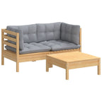 vidaXL Solid Pinewood Patio Lounge Set 3 Piece with Gray Cushions Garden Outdoor Lawn Yard Terrace Balcony Wooden Seat Seating Furniture