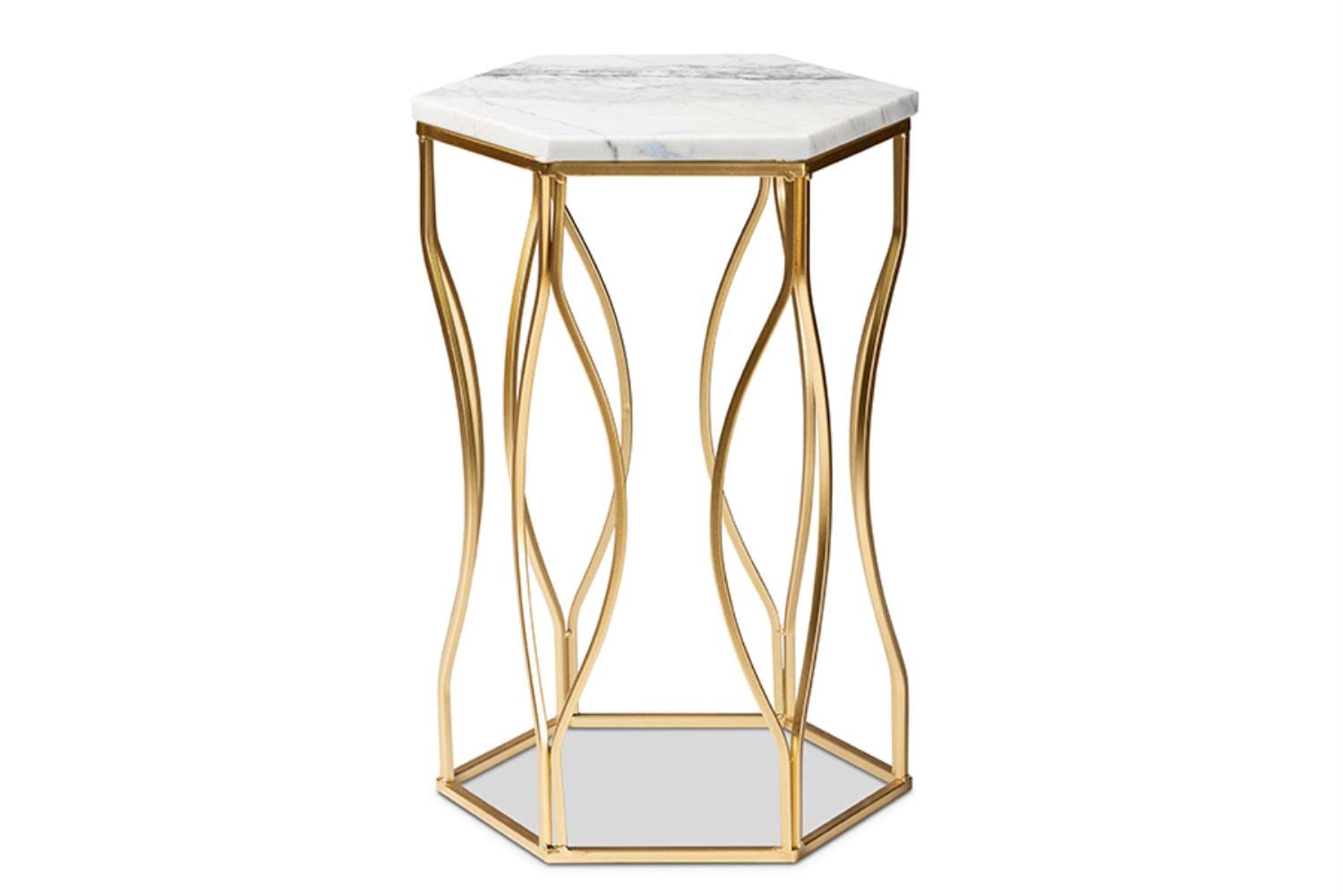 Baxton Studio Kalena Modern and Contemporary Gold Metal End Table with Marble Tabletop Gold/Metal