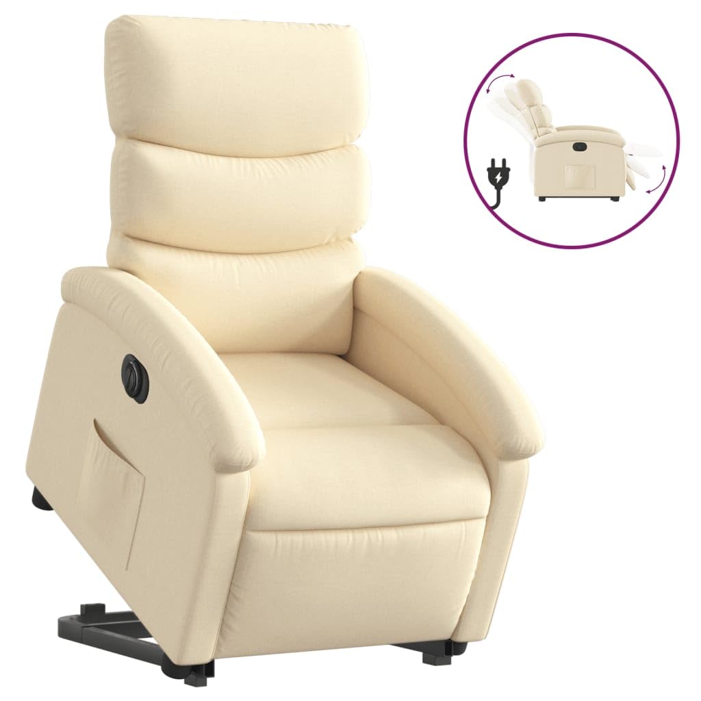 vidaXL Electric Recliner Chair Power Lift - Cream Fabric, Motorized Footrest & Backrest, Comfortable Padding, Home Theater Seati