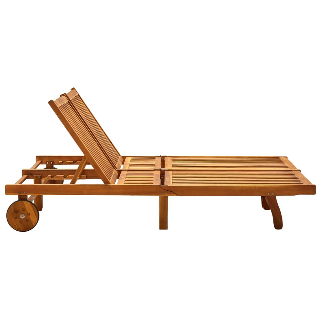 vidaXL Acacia Wood Patio Lounge Chair/Sunlounger-Adjustable with Cushions, Two Wheels, for Poolside/Garden
