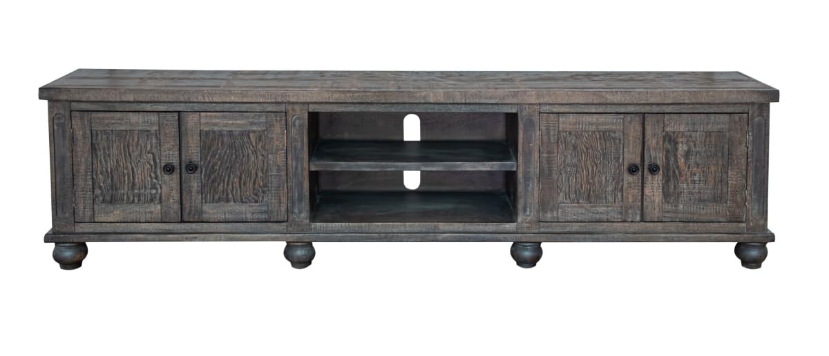 Homeroots 528745 93 In. Solid Wood Cabinet Enclosed Storage Distressed Tv Stand Brown