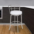Armen Living Viper 26'' Counter Height Swivel Barstool in Brushed Stainless Steel finish with White Faux Leather