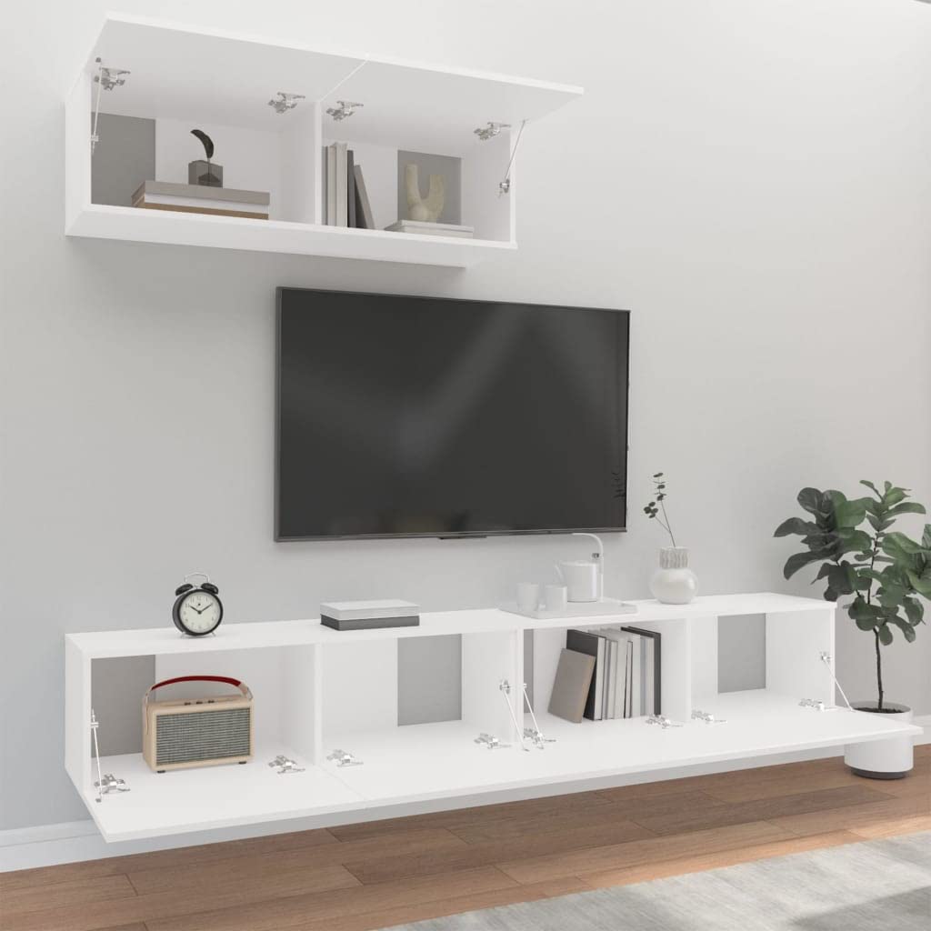 vidaXL TV Cabinet Set 3 Piece Home Bedroom Living Room Entertainment Center Console HiFi Cabinet TV Stand Media Unit Furniture White Engineered Wood