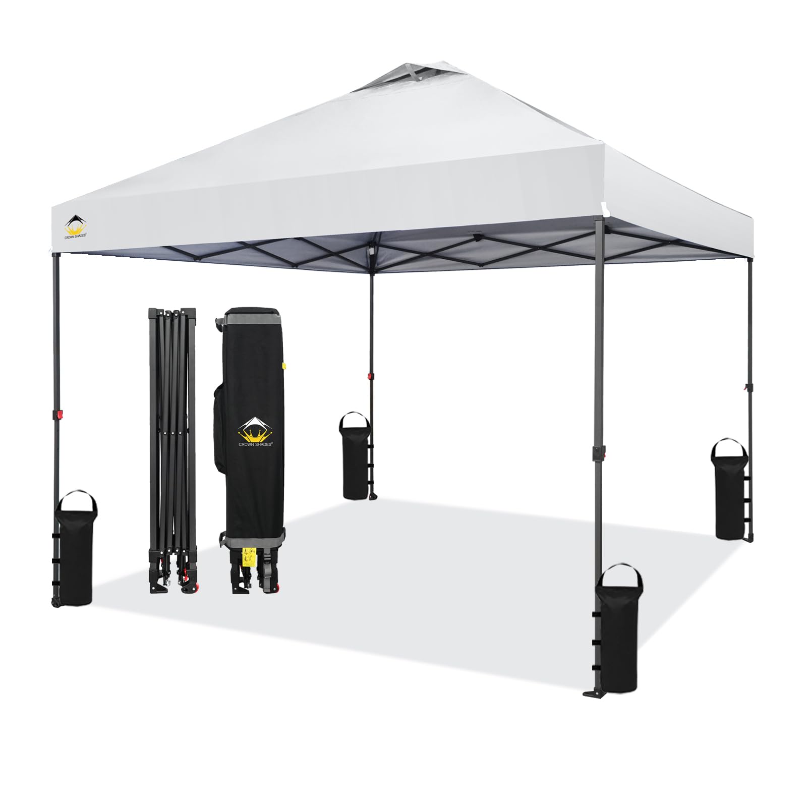 CROWN SHADES 10x10 Pop Up Canopy - Patented Center Lock One Push Instant Outdoor Canopy Beach Tent with STO-N-Go Bag 8 Stakes & 