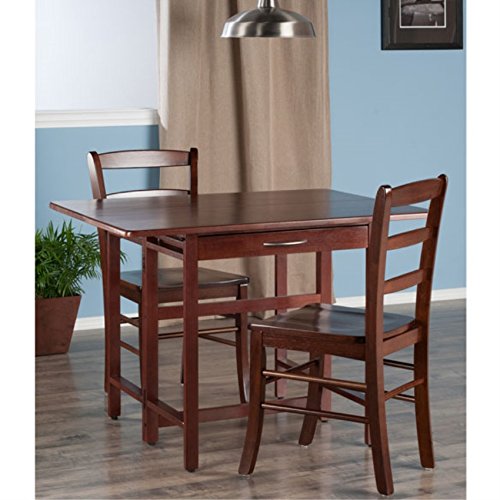 Taylor Drop Leaf Table Set: Versatile Dining & Gaming Solution | Solid Wood Construction | Walnut Finish | Includes Table & 2 Ladder Back Chairs