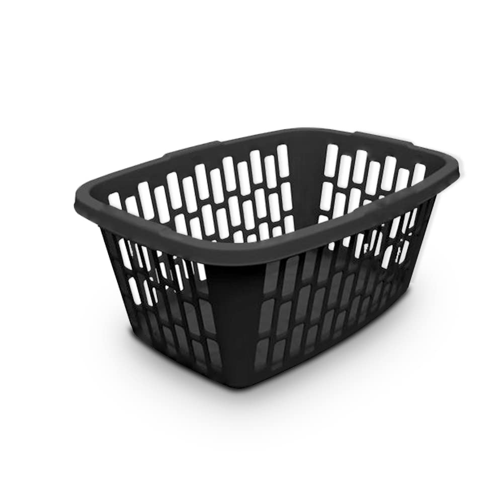 SEDLAV Laundry Hamper, 1.5 Bushel, Black, Rectangular Plastic Basket with Handles, Ideal for Laundry Room Organization
