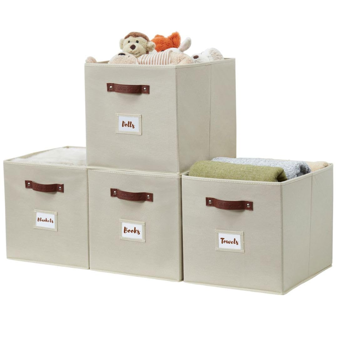 DECOMOMO Storage Baskets 13x15x13 Storage Cube Bins with Label Holders, Kallax Storage Cubes for Organizing Shelves Nursery Toy 