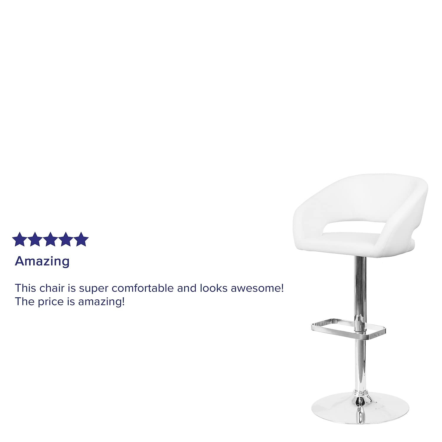 Flash Furniture Erik Contemporary Adjustable Height Barstool with Footrest and Rounded Mid-Back, Upholstered Bar or Counter Height Stool, White/Chrome