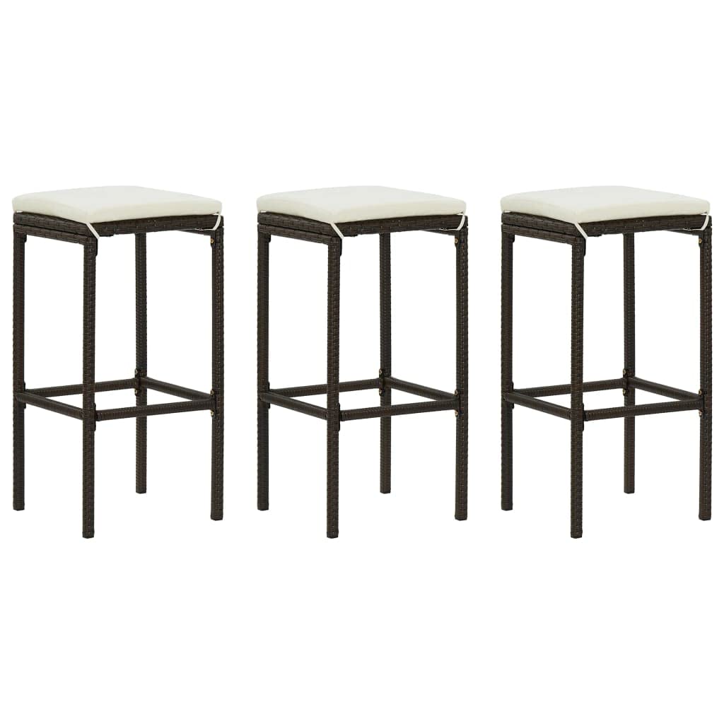 Bar Stools with Cushions 3 pcs Brown Poly Rattan