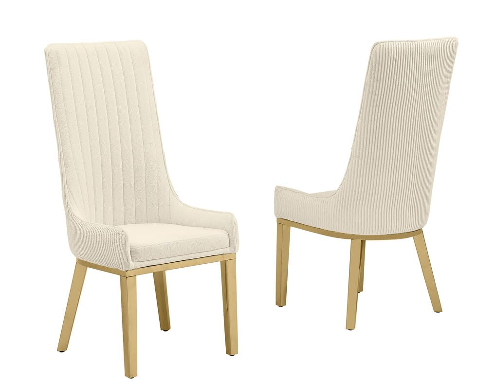 Best Quality Furniture Teddy Fabric, 19" Pleated High Back Chair, Cream/Gold