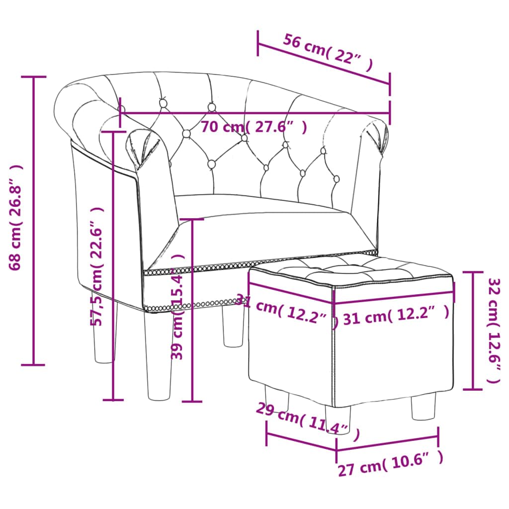 vidaXL Brown Faux Leather Tub Chair with Footstool - Modern Seating Solution for Living Room, Bedroom, Guest Room or Home Office