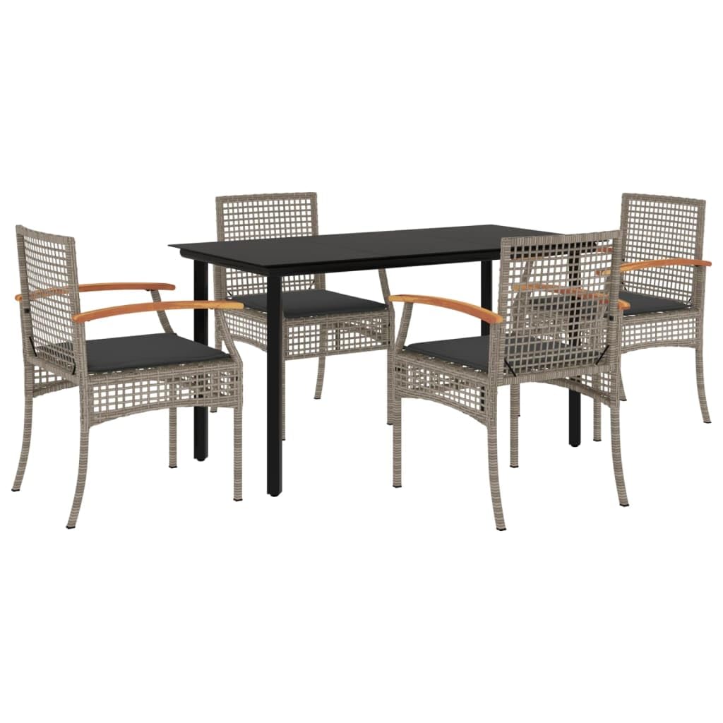 vidaXL Garden Dining Set with Cushions 5 Pieces, Table and Chairs, Relaxing Armchairs, Seats for Patio Terrace, Synthetic Rattan Grey