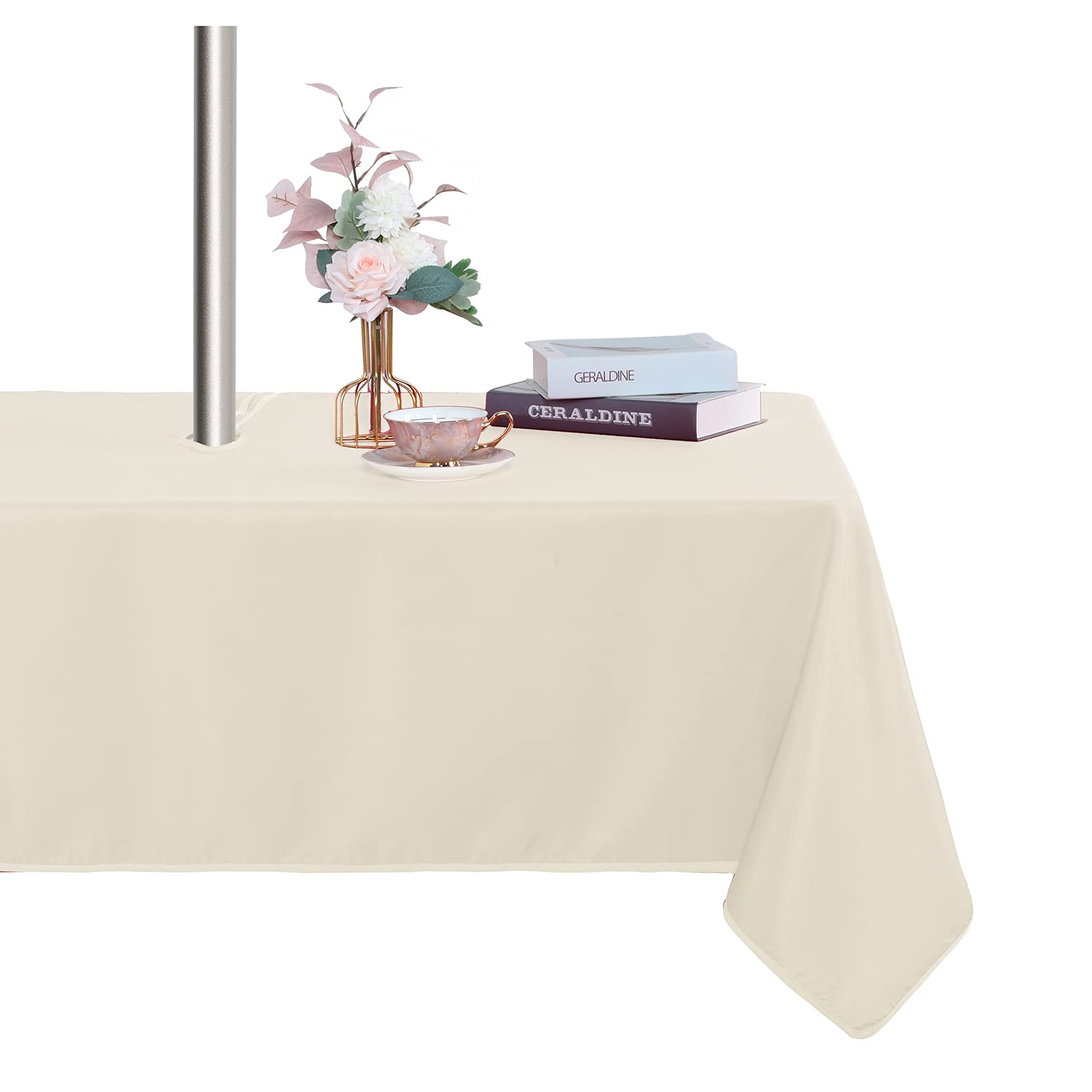 Fitable Table Cover Outdoor And Indoor Tablecloth - Washable Waterproof Wrinkle Free Table Cloth With Zipper And Umbrella Hole F