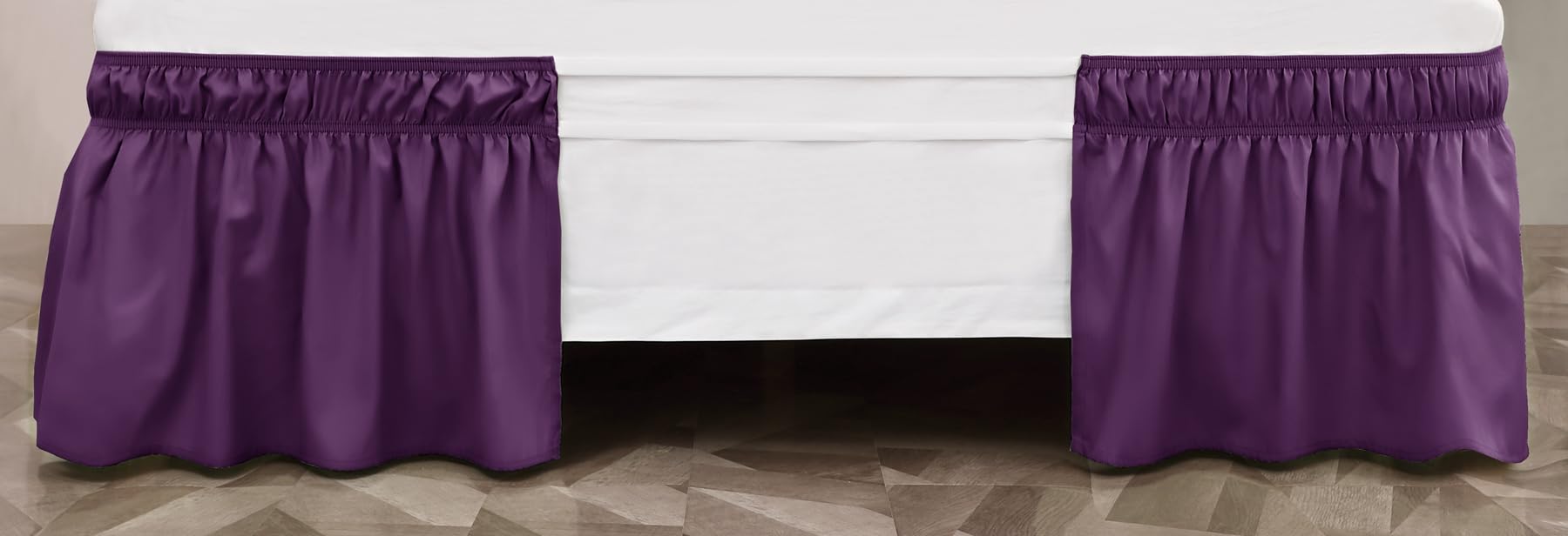 Toodou Purple Bed Skirt 16 Inch Drop Dust Ruffle Only, Three Microfiber Fabric Sides Wrap Around With Elastic, Easy To Install,