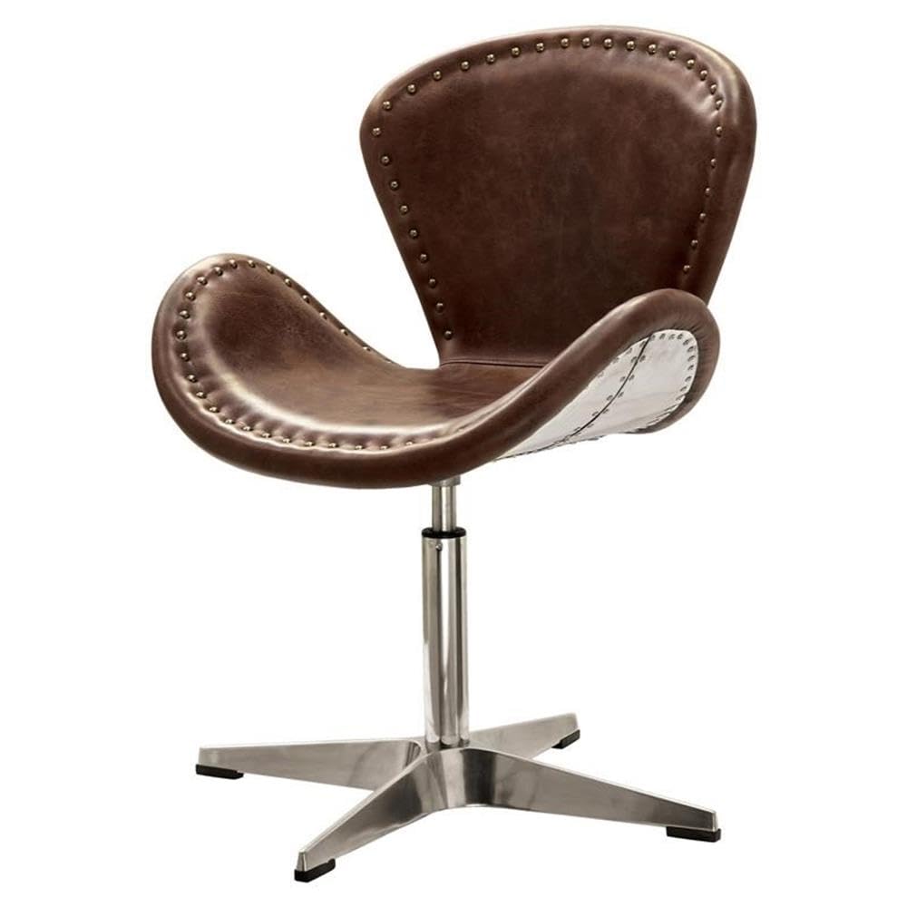 Acme Brancaster Leather Upholstery Accent Chair in Retro Brown and Aluminum