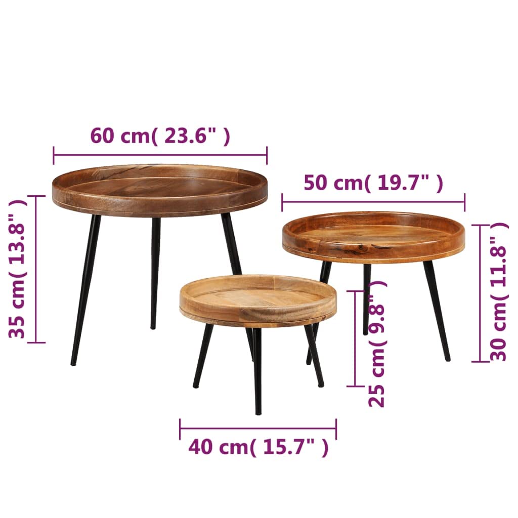 vidaXL Table Set 3 Pieces Solid Mango Wood and Steel