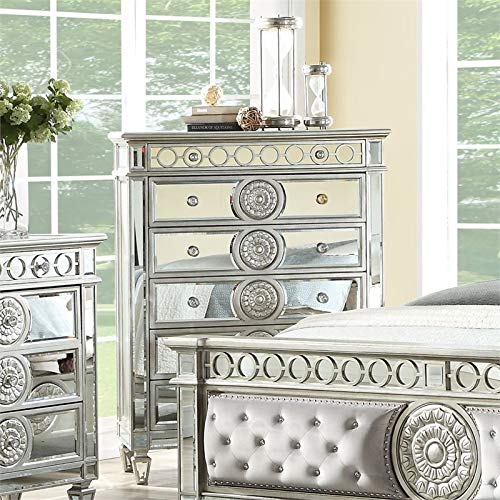 Acme Varian 6 Drawers Wooden Dresser with Mirror Inlay in Silver